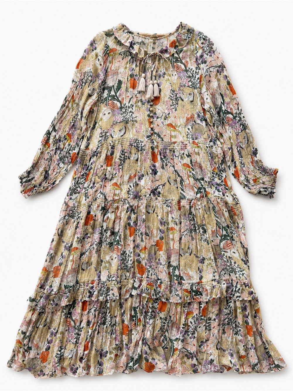 Anthropologie Marais Owl Print Boho Tiered Maxi Dress 1X - Picture 2 of 16